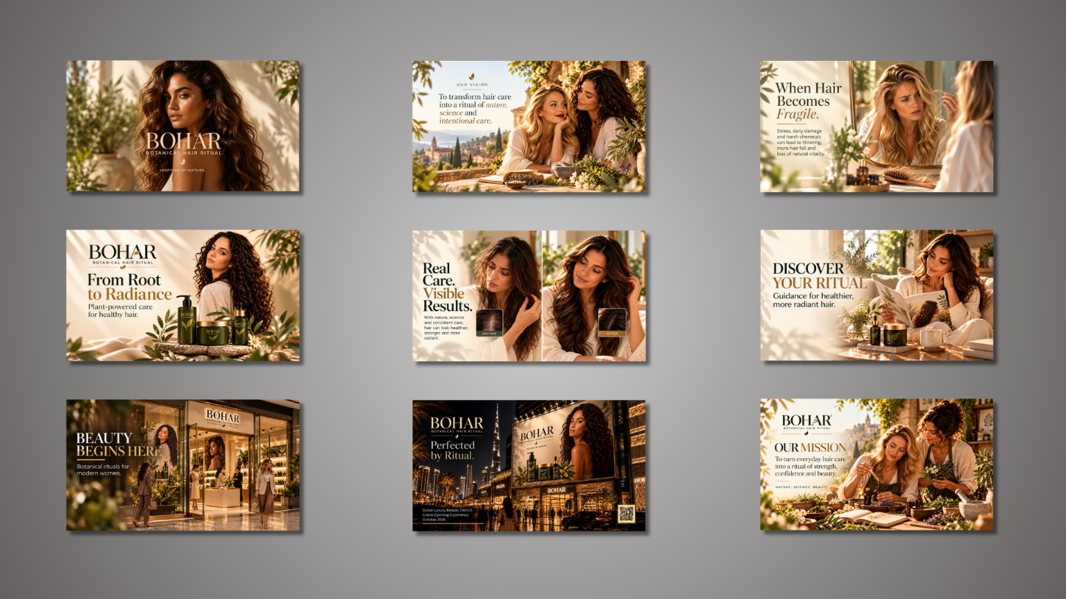 BOHAR botanical hair ritual presentation, nine slide overview